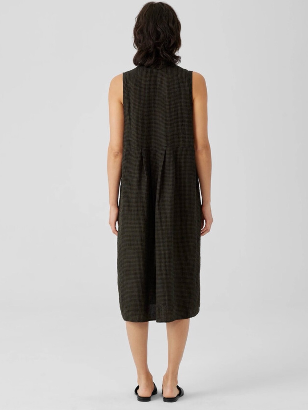Eileen Fisher Puckered Organic Linen Pleated Shift Midi Dress Seaweed Size 2X - Picture 12 of 12